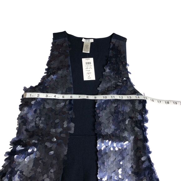 Cache Cardigan Vest Womens S Blue Sequined Sleeveless Open Ribbed Career Chic - Picture 12 of 12
